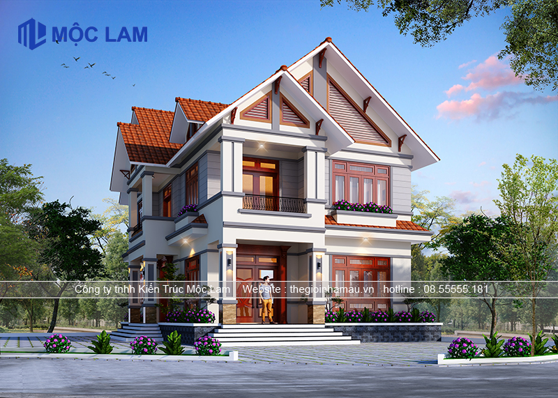 Bản vẽ thiết kế nhà 2 tầng mái thái đẹp 2024