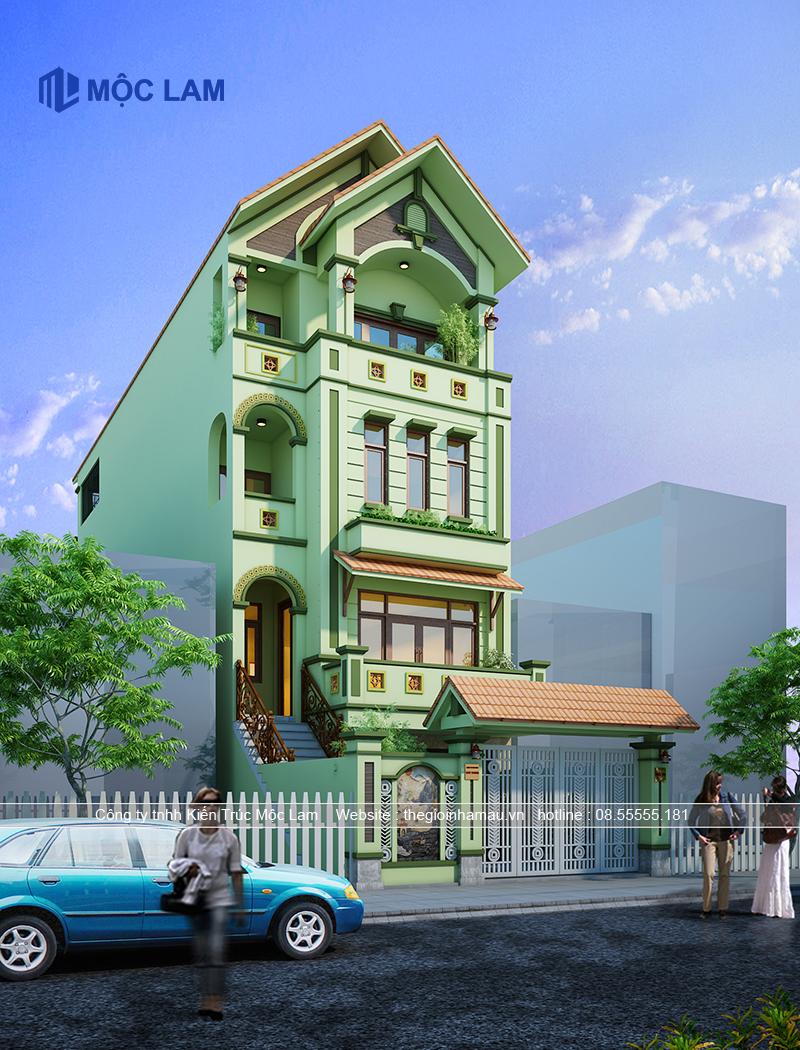 Mẫu nhà phố 4 tầng mái thái đẹp