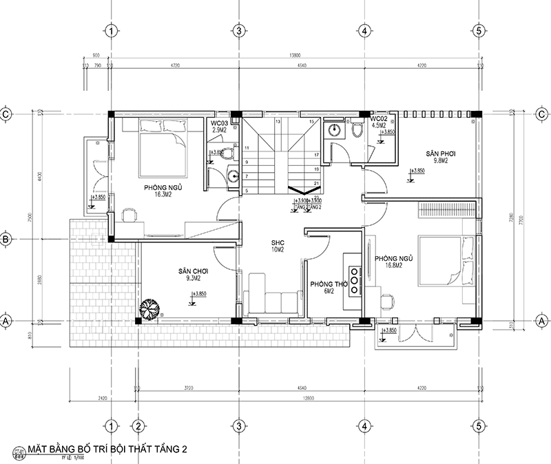 Mẫu Thiết Kế Mặt Bằng Nhà 2 Tầng Mái Thái 100m2