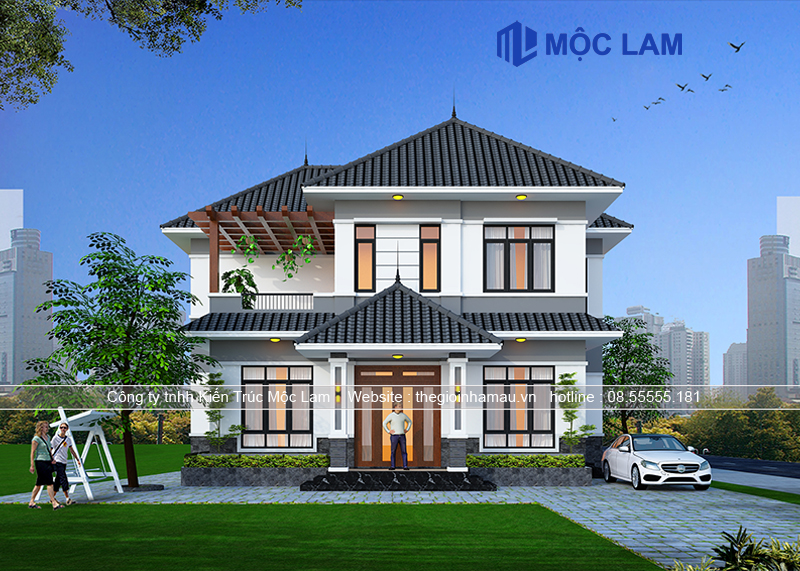 Mẫu nhà mái Nhật 2 tầng đẹp