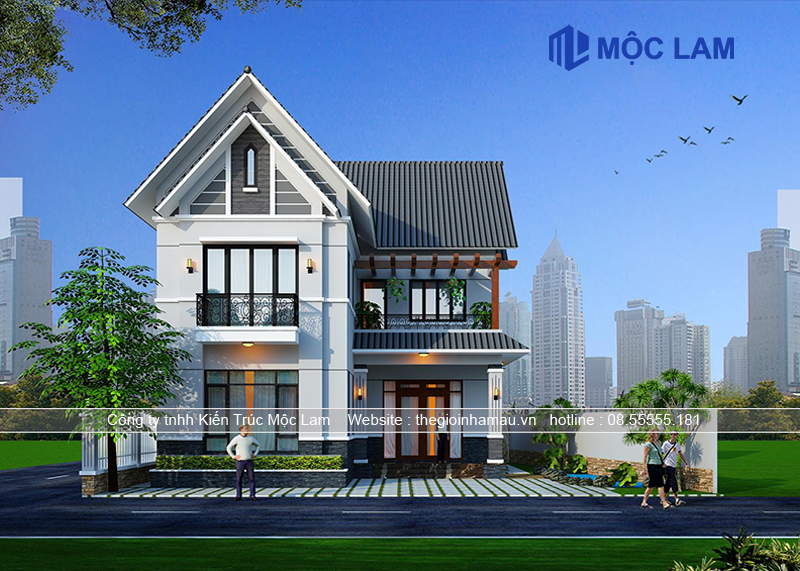 Mẫu nhà chứ L 2 tầng mái thái