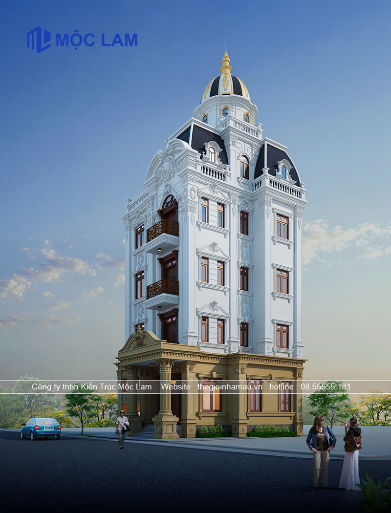 Mẫu Thiết Kế Biệt Thự Cổ Điển Pháp 5 Tầng