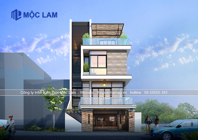 Mẫu nhà 4 tầng lô góc hiện đại