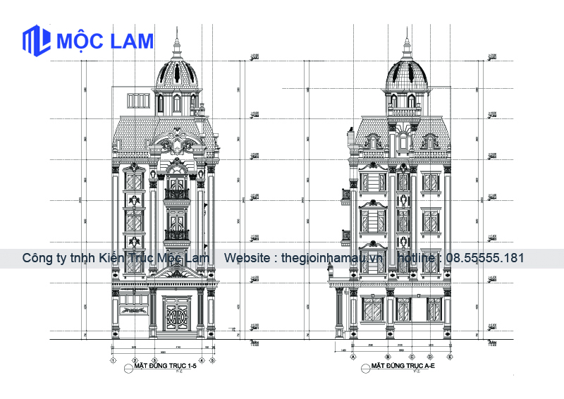 Mặt Đứng Biệt Thự Cổ Điển Pháp 5 Tầng