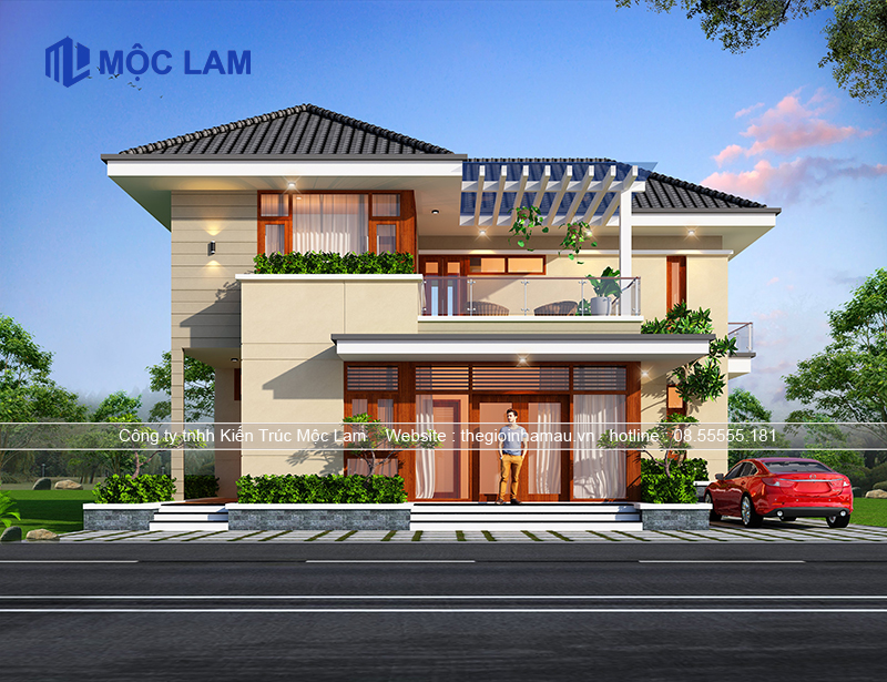 Mẫu nhà 2 tầng mái nhật đẹp