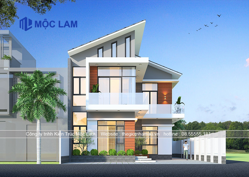 Mẫu thiết kế nhà 2 tầng chứ L hiện đại