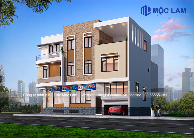 Phối Cảnh Mẫu Nhà Góc Phố 3 Tầng Đẹp